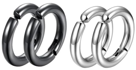 4 Pièces/2 Paires Non-Piercing Boucles d'oreille Clip d'oreille Faux Anneaux d'oreille pour Hommes et Femmes,Boucle d'oreille Homme,Clip Non Piercing, en Acier Inoxydable, 2 Couleurs,10mm