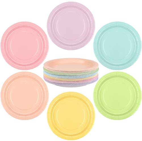 Breroa 72 Pcs Pastel Paper Plates 7 Inch Bulk Pastel Plates Disposable