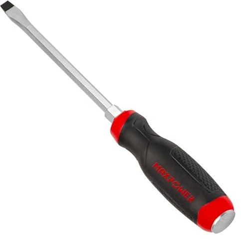 MAXPOWER Strike Cap Go Through Screwdriver Slotted 0.24 x 3.94 Inches, Cr-V Steel Flat-Head with Striking Cap Magnetic Tip, Ergonomic Soft Grip TPR Handle