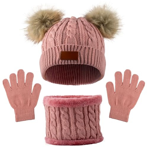 MUNSKT Lot de 3 bonnets chauds d'hiver pour enfants de 1 à 5 ans, garçons et filles,ensemble d'accessoires d'hiver de sports de plein air,ensemble thermique tricoté épais et chaud