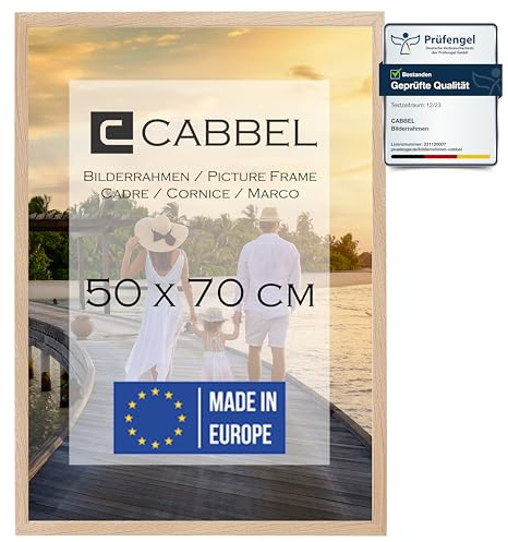 CABBEL 1x Bilderrahmen 50x70 cm Natur Rahmen 1-Pack | Dokumentenrahmen, Collage, Poster | MDF Holz-Posterrahmen Acrylglas | Picture Frame, Puzzlerahmen, Bilder, Fotorahmen zum Aufhängen