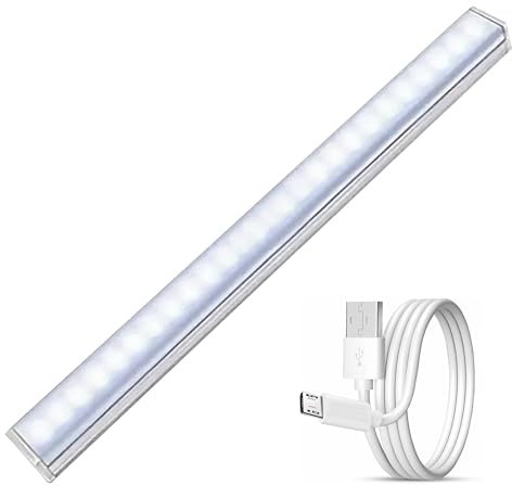 Lampada LED con sensore di movimento, 50 cm, luce magnetica USB, ricaricabile per cucina, guardaroba, corridoio, armadio, garage, luce bianca fredda