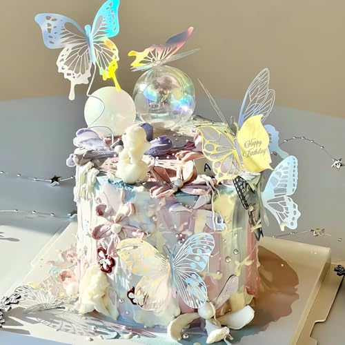 Ptyism 110 Piezas Mariposas Decorativas Tartas,Toppers Mariposa丨Decoración para Tartas,Topper Mariposas Adecuado para Niñas Mariposa Tema Decoración de La Torta Del Partido, Etc