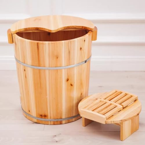 MegLob Cubo De Baño De Pie De Madera Para Remojo, Bañera De Remojo De Madera Sólida Con Tapa, Cuenca De Spa De Pie De Pedicura En El Hogar, Para Relajación Y Alivio Del Estrés,A