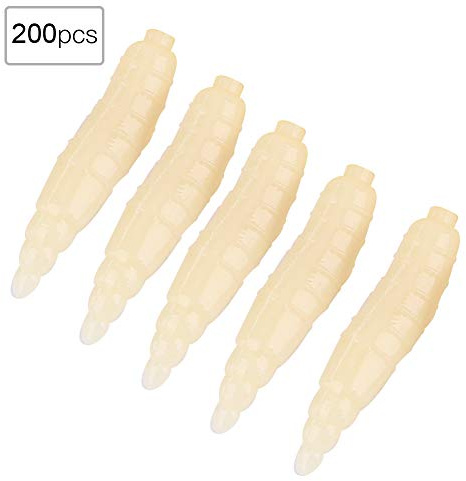 ZASCHMOY 200pcs 17mm Artificial Maggot Grub Soft Fishing Lure Set - Realistic Glow-in-the-Dark Design, Durable PVC, Perfect for Freshwater Fishing Beginners