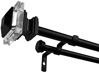 Exclusive Home Prism Double Curtain Rod and Finial Set, Matte Black, 36-72