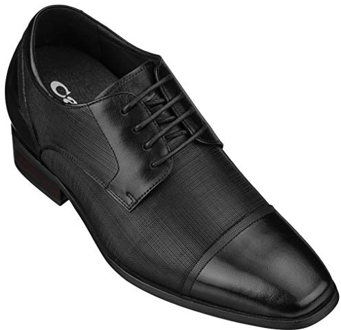 CALTO – Y40551-8,5 cm lång – höjdökande hissskor – bruna läderskor med snörning, Svart, 10.5 UK
