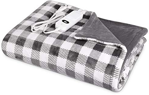 Navaris XXL Elektrische Poncho Heizdecke - 180x130cm 3 Wärmestufen Abschaltautomatik waschbar - Kuschelige Wärmedecke Grau Weiß