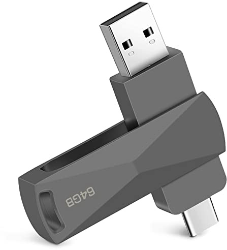 Cle USB usb C 64GO, type-c 2-en-1 OTG Pendrive 64GB, Macbook, PC, Tablette (Gris)