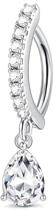 JeryWe 14G Clicker Bauch Ringe 316L Chirurgenstahl Dangle Bauchnabel Ring CZ Teardrop Anhänger Barbell Body Piercing Schmuck Klar