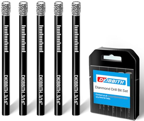 5-Pack 3/16 Dry Diamond Drill Bits Set, 5mm Tile Drill bits for Ceramic Porcelain Marble Granite Tile Stone Glass Brick, Integrated Coolant for Fast Dry Drilling, Round Shank, with Storage Case