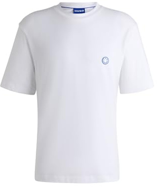 HUGO Mens Niley Cotton-Jersey T-Shirt with Smiley-face Logo