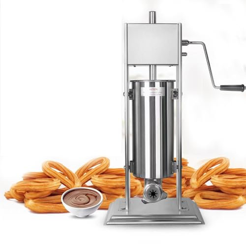 2 in 1 Macchina per Insaccatrice per Salsicce e Macchina per Churro Spagnola, Insaccatrice per Salsicce Verticale, Macchina per Churros Manuale, con ugelli da 5 Pezzi, per Casa,7L