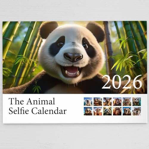2026 Animal Selfie Wall Calendar Featuring Cute & Funny Images of Different Animal Selfies - Includes All UK & World Holidays & Dates Included | Perfect Christmas Calendar for Kids Home and Office