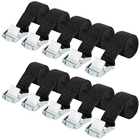 Behiruch 10 stycken spännband, 25 mm x 1 m, spännremmar korta med klämlås, justerbara spännremmar, remmar för fastsättning, surrremmar för bil, cykel, säckkärra, motorcykel, bagage (svart)
