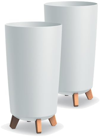 Tymar Übertöpfe groß mit Füßen, Blumenübertopf, Blumentopf Gross, Blumenkübel matt, Pflanzkübel für Außen und Innen ((2pack) Weiß ; Höhe 36,5 cm/ø 20 cm)