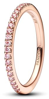 PANDORA Anillo de mujer con banda rosa brillante de oro rosa 182999C01, 52/16,6, Plata de ley, Zirconia cúbica