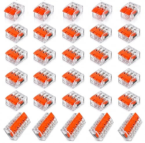 30 Conectores Rápidos de Cable Eléctrico con Palanca, Terminales Transparentes y Reutilizables para Empalme de Cobre y Aluminio, 2/3/5 Vías, Instalaciones Seguras en Hogar y Oficina