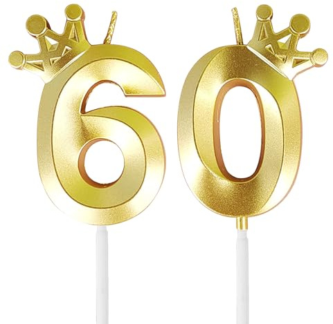 AIYONG Vela Del 60 cumpleaños, Vela de cumpleaños con Corona, Vela Numero 60, Velas de Pastel Cumpleaños, Decoración de Velas de 60 Años, Aniversario Fiesta Temática, Numero 60