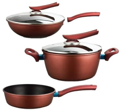 CHCWR Pots and Pans Set 3Pieces Cookware Set Wok Soup Pot with Glass Lid Frying Pan Wrought Iron Non-Stick Cooking Pot Set Kitchen Pots and Pans Sets Non Stick