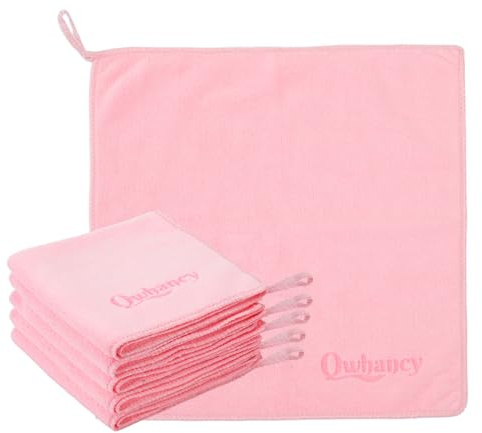 Qwhancy Makeup Remover Washcloths, 6 Pack Microfiber Face Towels, Plush & Thick, Ultra Soft Reusable Towels for Face & Hands, Highly Absorbent & Gentle 12 x 12 Inches, Light Pink
