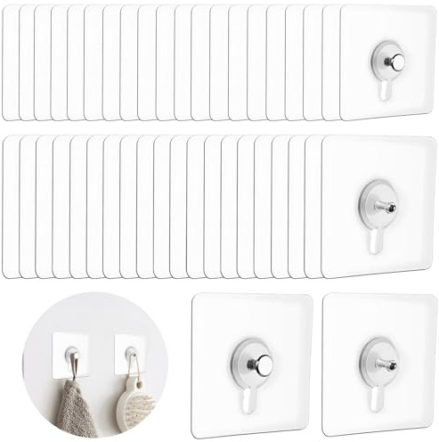 PJHAJH 40 Ganchos Adhesivos Para Pared Transparentes, Gancho Adhesivo Fuerte Para Colgar Toallas, Ropa, Posters, Fotos, Sin Taladro, Ganchos Pared Para Cocina, Baño, Oficina, Soporta Hasta (5 KG)