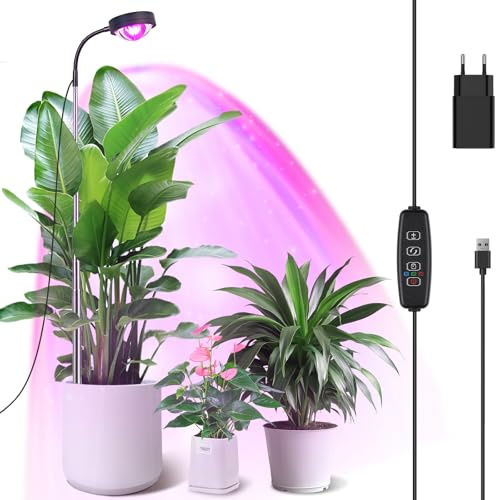 Lámpara de Planta con Lente Óptica, Alto PPFD Luz Para Plantas Interior de Espectro Completo, 160cm luces de Crecimiento Ajustable en Altura con Temporizador 3/9/12H, 360° Cuello de cisne, 3 Modos