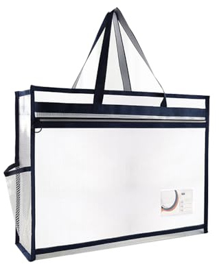 Oaygat A3 Art Portfolio Case Waterproof Transparent Mesh Artist Storage Bag A3 Zipper Closure Carry Case with Handle Portable Organizer for Artworks Posters & Documents