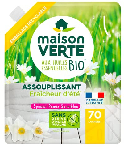 Maison Verte - Adoucissant - Assouplissant - aux Huiles Essentielles - Peaux Sensibles - Sans dérivé d'huile de palme - 70 lavages - Fabriqué en France - 1.4L