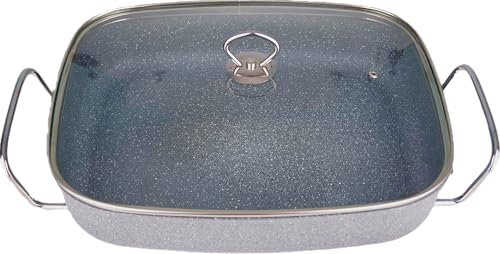 Neudorf Elektronik (ca. 30x40 cm - 8cm tief - SG) Partypfanne Bratfläche Aluminium-Guss (ganzer Pfannenkörper - kein aufgesetztes Brat-Blech)/ Antihaft-Beschichtung/ 1500 Watt 100-240°C