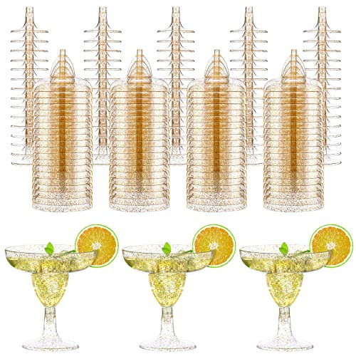 Zopeal 100 Pcs Plastic Martini Glasses 5 oz Disposable Glitter Cocktail Glasses Champagne Cups Stemmed Margarita Coupe Cup for Wedding Bridal Shower Party Summer BBQ (Gold and Pink)