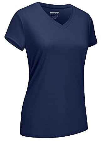 EKLENTSON Gym Tops for Women Rash Guard Short Sleeve UPF 50+ Shirt Running Workout Tops for Women Navy,M