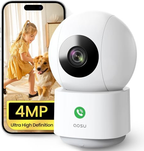 AOSU 4MP Überwachungskamera Innen WLAN Kamera, 360 ° Bewegungsverfolgung, Homekit Kamera mit 5G/2.4GHz WiFi, One-Touch-Anruf, Zwei-Wege-Audio, für Baby/ältere/Haustiere, kompatibel mit Alexa
