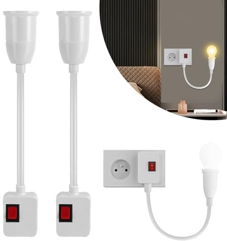 2 Stück E27 Lampenfassung: 360° Drehbarer E27 Lampenfassung mit Schalter ohne Kabel EU-Stecker Adapter Lampe Steckdose Fassung für Glühbirne, Leselampe, Wandleuchte, Küchenlampe 110-220V (2pcs)