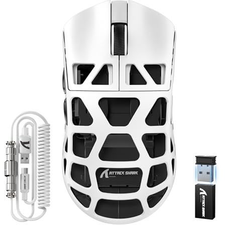 ATTACK SHARK R3PRO 46g Superlight Magnesiumlegierung Maus, 8000Hz Kabellose Abfragerate, 26000 DPI, 2,4G/BT/Kabelgebundene Gaming-Mouse, PixArt PAW3395-Sensor G502, mit Spiralkabel, PC/Mac, Weiß