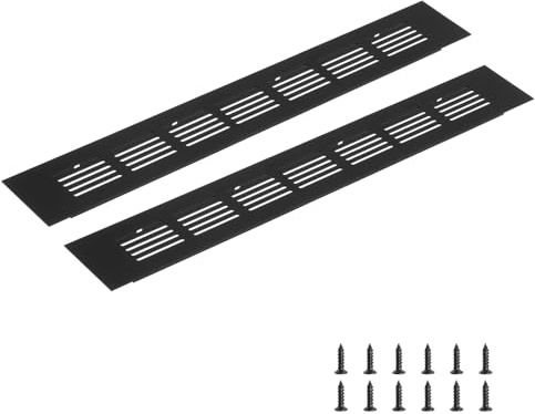 sourcing map Rectangle Ventilation Grille 300x50mm/12x2 Black | Aluminum Alloy Mesh,Air Vent Cover,Louvered Ventilation Cover,with Mounting Screws for Cabinet Shoe Closet