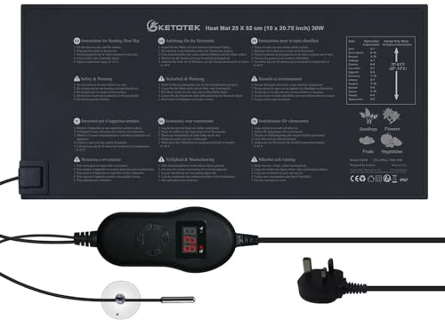 KETOTEK Seedling Heat Mat with Thermostat 220V 30W, Temperature Controlled Heat Mat with Probe for Seeds Germination Plants, 0°C~42°C