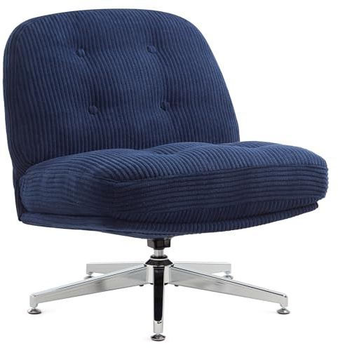 IWMH Criss Cross Chaise pivotante à pieds croisés sans roulettes, chaises d'appoint pivotantes, tissu en velours côtelé sans accoudoirs, grand canapé rembourré pour la maison, le salon, la chambre à