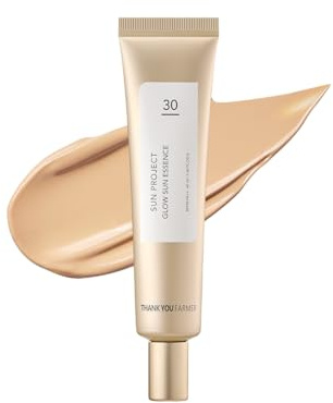 THANKYOU FARMER Glow Sun Essence 40ml SPF 30, Leichte Gesichts Sonnencreme mit Niacinamid, Aloe Vera, Squalan, Anti-Falten UV Schutz
