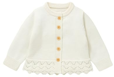 Hadetoto Cotton Baby Girls Cardigan Knit Long Sleeve Toddler Sweater | Newborn, Cozy, Soft, Knitwear, Button Closure, Warm, Lace Clothes, Outfits Coats
