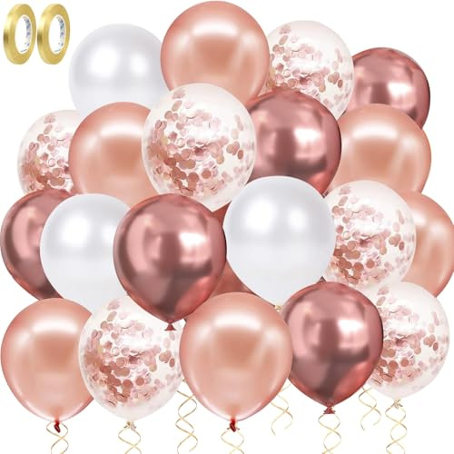 Luftballons Rosegold Set, luftballons hochzeit Set 60 Stück 12 zoll Ballons mit 2 Rollen Band für Geburtstag Jubiläum Party Dekoration Graduierun Valentinstag Verlobungsdeko