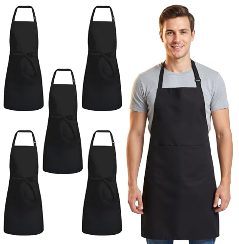 ViEinkaufen 5 Pack Chef Aprons With 2 Pockets for Men Women | Adjustable Polyester Apron, Multipurpose for Kitchen, Cafe, BBQ, Gardening, Painting