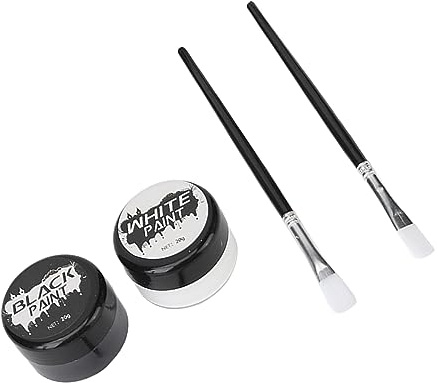 Yinhing Kit Pittura Corpo Viso, Colori Vibranti Sfumabili Bianco Nero Professionale Sicuro Non Irritante, con 2 Pennelli, per Halloween Cosplay Feste Teatrali Trucco Artistico
