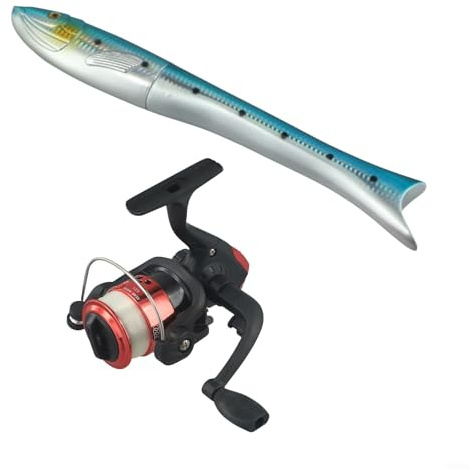 Canna da pesca telescopica in carbonio a forma di pesce, penna da 1,6 m per combo con mulinello, attrezzatura portatile tascabile per viaggi e campeggio (canna con mulinello, blu)