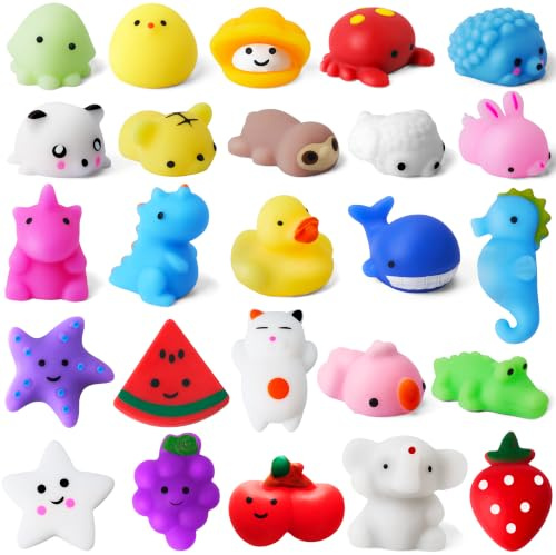 JOYIN 25 Pack Mini Mochi Squishy Toys, Kawaii Animal Squishies for Stress Relief with Storage Box, Soft Squeeze Fidget Toys, Ideal Party Bag Fillers for Boys and Girls, Birthday Favours and Gifts