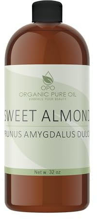Sweet Almond - Pure & Cold Pressed, Non-GMO, Unrefined, Vegan, Extra Virgin Unrefined 32 OZ for Face Hair Skin Body Lips By Organic Pure Oil - Packaging May Vary