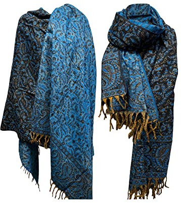 Écharpe d'hiver en laine de yak - Motif floral - Unisexe - Surdimensionnée - Double face - Cadeau idéal