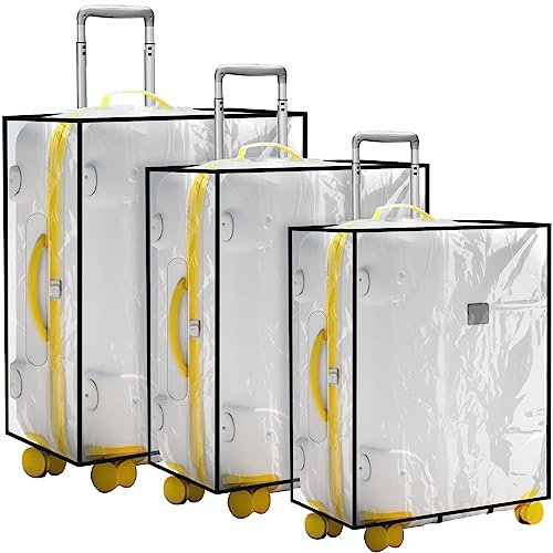 Sadnyy 3 Pieces Clear Luggage Cover PVC Suitcase Luggage Protector Waterproof Cover(Black Border,Left Opening Style)