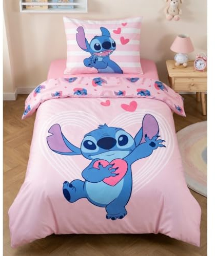 Parure da Letto Stitch per Bambini, Copripiumino Reversibile 140 x 200 cm + Federa 65 x 65 cm, 100% Cotone