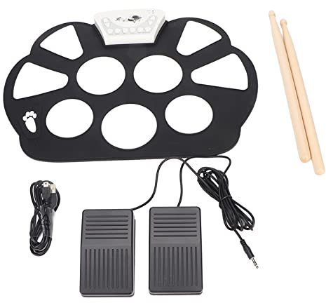 Elektronisches Schlagzeug Set, Faltbares Tragbares Übungs PAD, 9 Pads, Digitales Schlagzeug Set, Eingebaute Multi Drum Soundquelle, mit Aufnahmefunktion, Geeignet für Anfänger(W758)